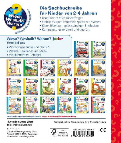 Buchcover und Innenansicht für das Buch: Wieso? Weshalb? Warum? junior, Band 33: Tiere bei uns