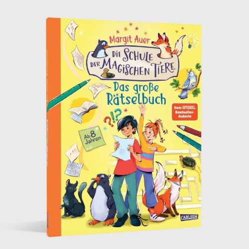 Buchcover und Innenansicht für das Buch: Die Schule der magischen Tiere Beschäftigung: Das große Rätselbuch