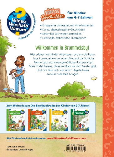 Buchcover und Innenansicht für das Buch: Wieso? Weshalb? Warum? Meine Vorlesegeschichten, Band 2 - Was passiert in Wald und Wiese?